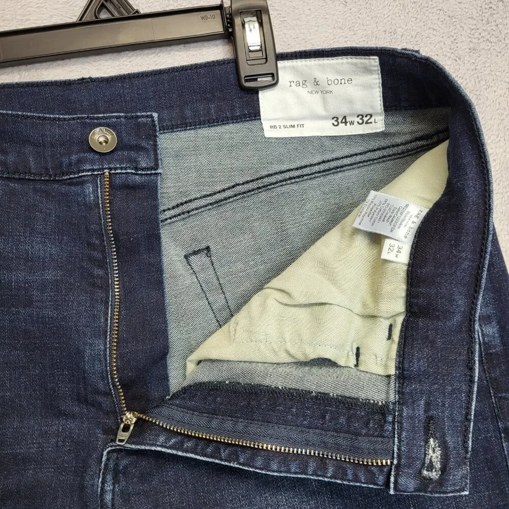 Rag & Bone Jeans Men's 34x32 RB 2 Slim Fit Blue Stretch Denim Tailored Leg